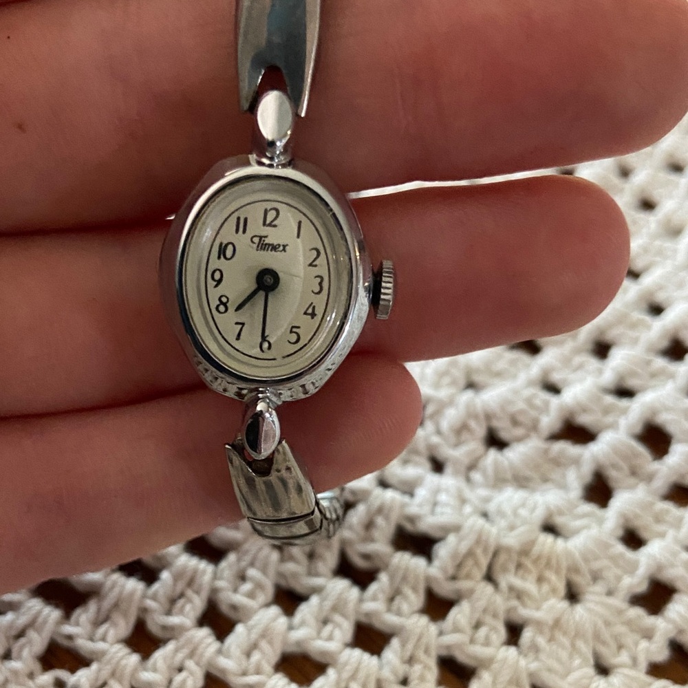 Timex Silver Oval Watch with White Dial